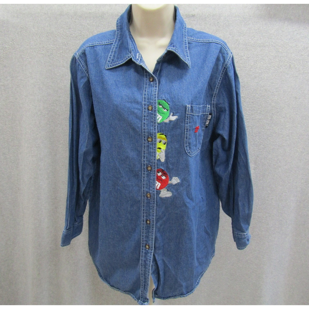 Womens Blue Denim Top Shirt 14/16W Long Sleeve Cotton Chic Casual Preppy
